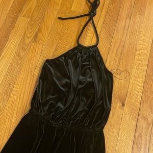 Black velvet slit dress